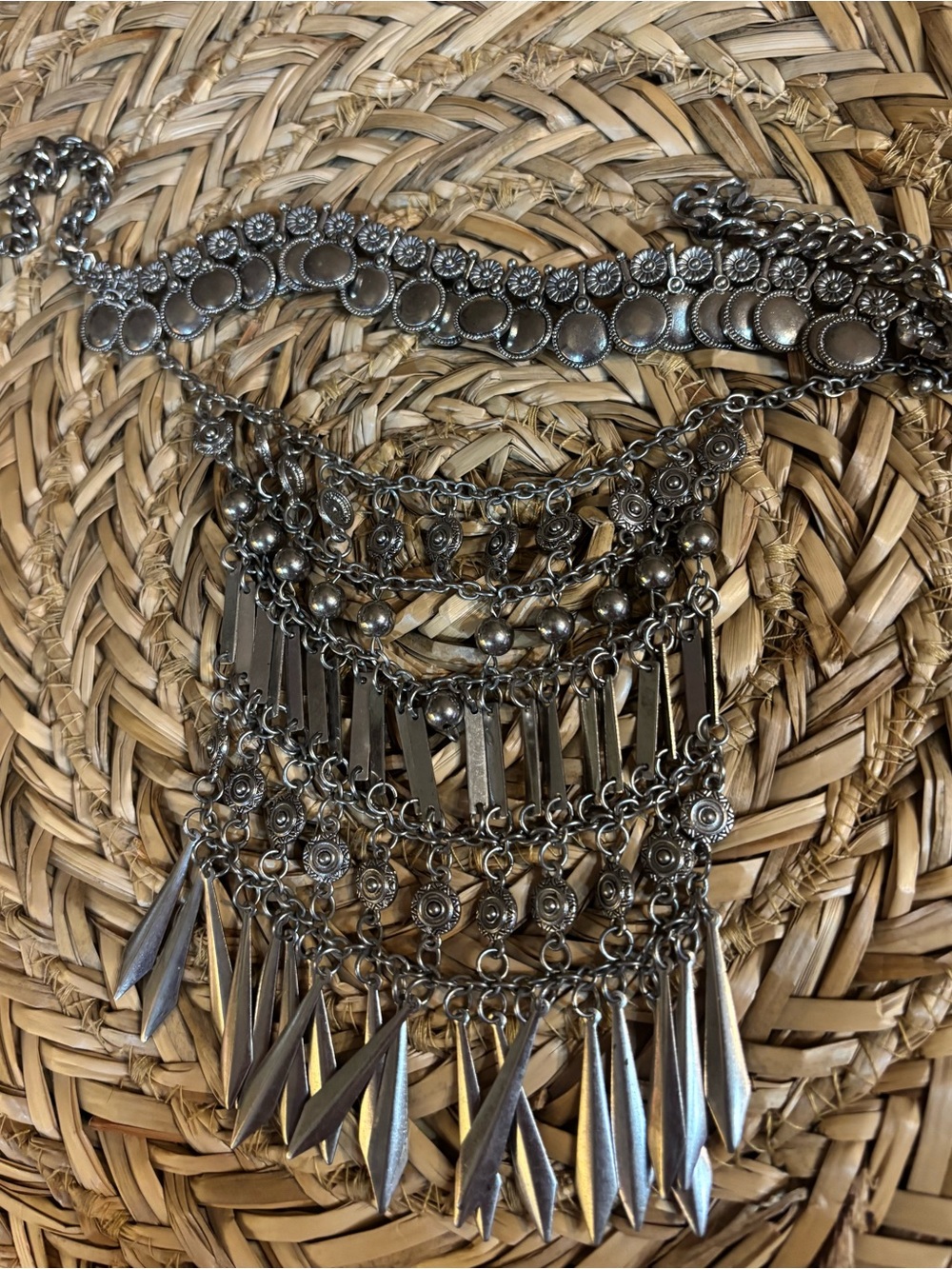 Bohemian Silver-Tone Statement Fringe Necklace